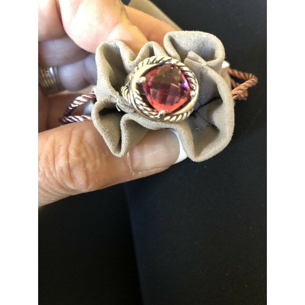 David Yurman 925 Silver Infinity 11mm Pink Tourmaline Ring Sz 6 Mint W/Pouch